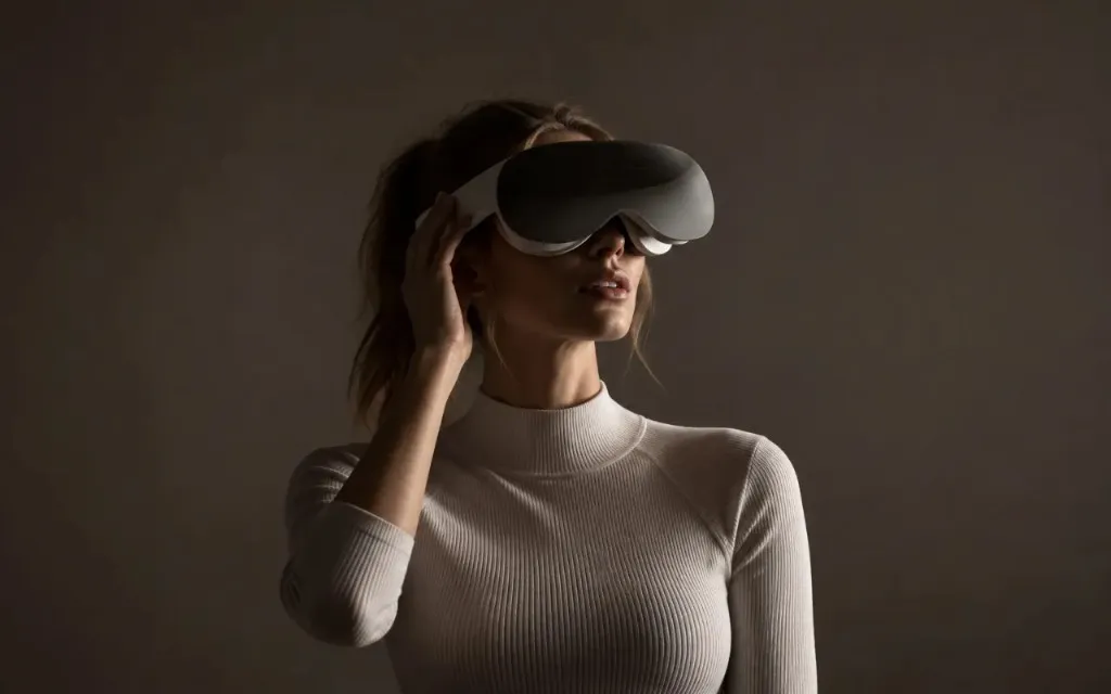 Person wearing a headset in warm low light
